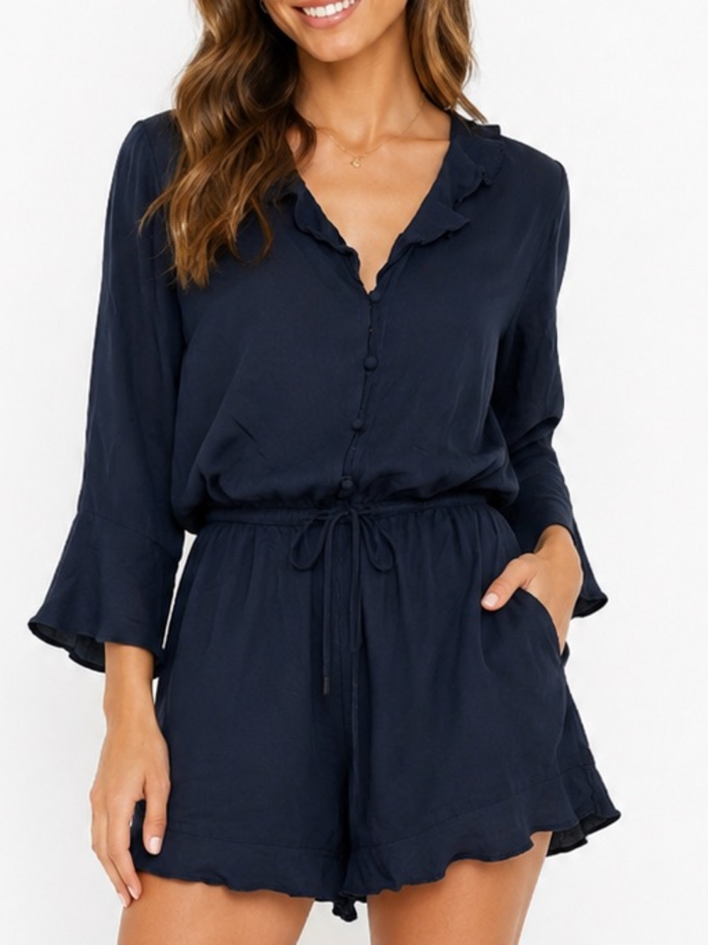 Jessica Simpson Pauly Long Sleeve Romper navy blue small